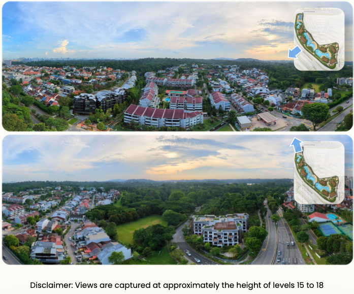 Aerial and panoramic views of MacRitchie Reservoir from Thomson Reserve, showing the unique elevated outlook over the forest